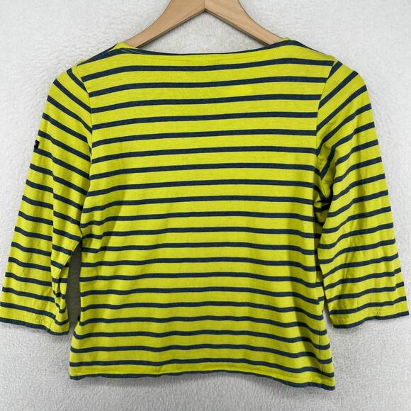 SAINT JAMES Top Womens 4 Striped 3/4 Sleeve Jersey Cotton Yellow Green FRANCE - Picture 2 of 16